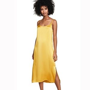 ASCENO Yellow Lisbon Midi Satin Silk Slip Dress M